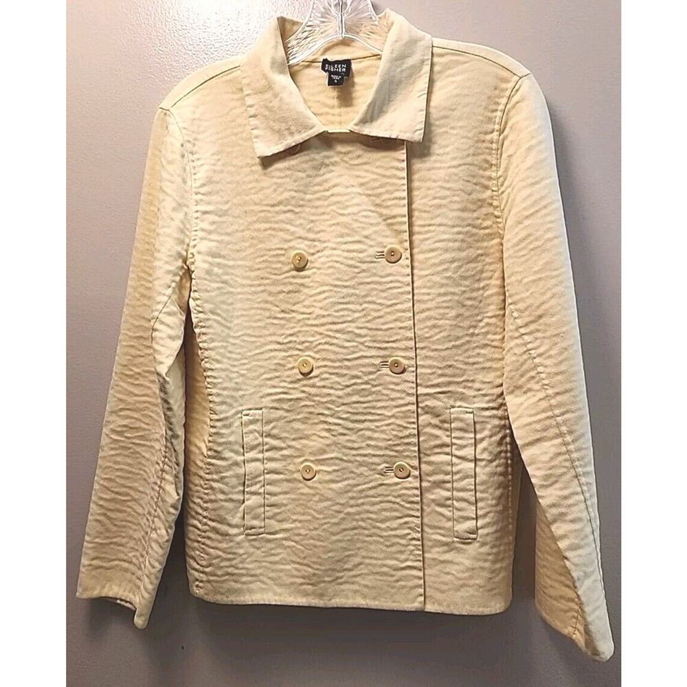 Eileen Fisher Cream Quilted Double-Breasted Jacket
